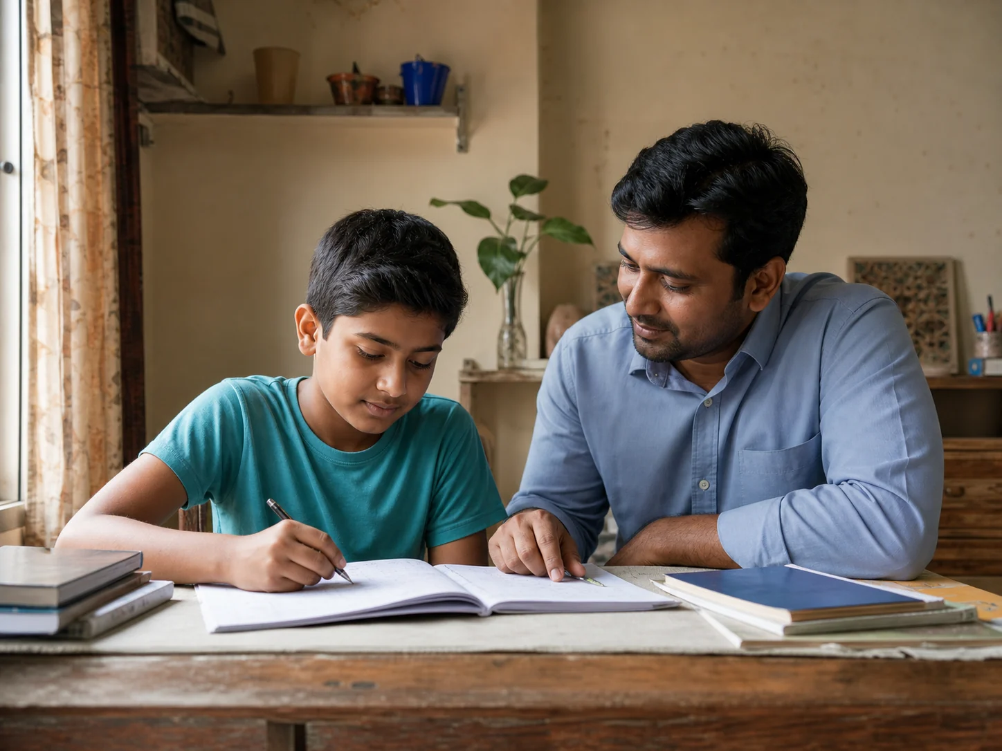 A student studying with support from a mentor