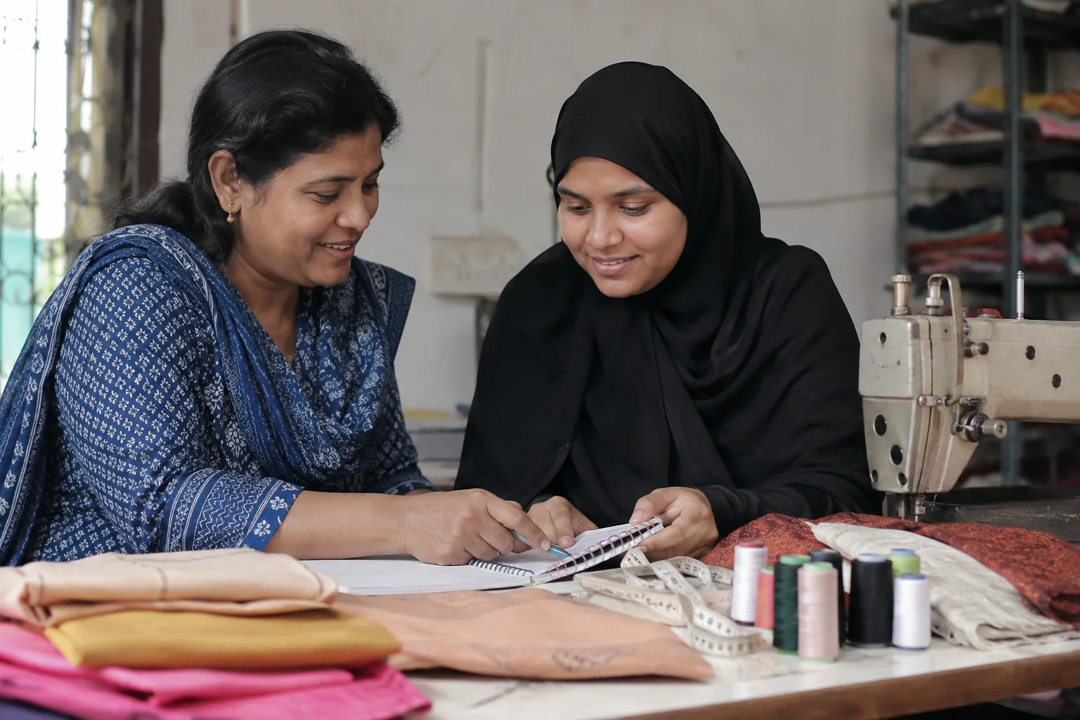 Women receiving practical livelihood and tailoring support