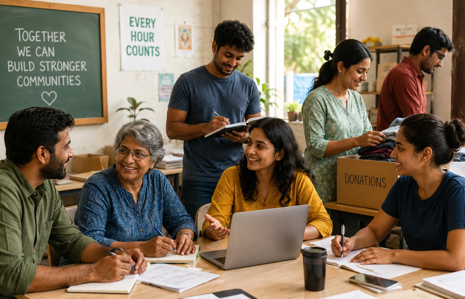 Volunteers working together in a community setting