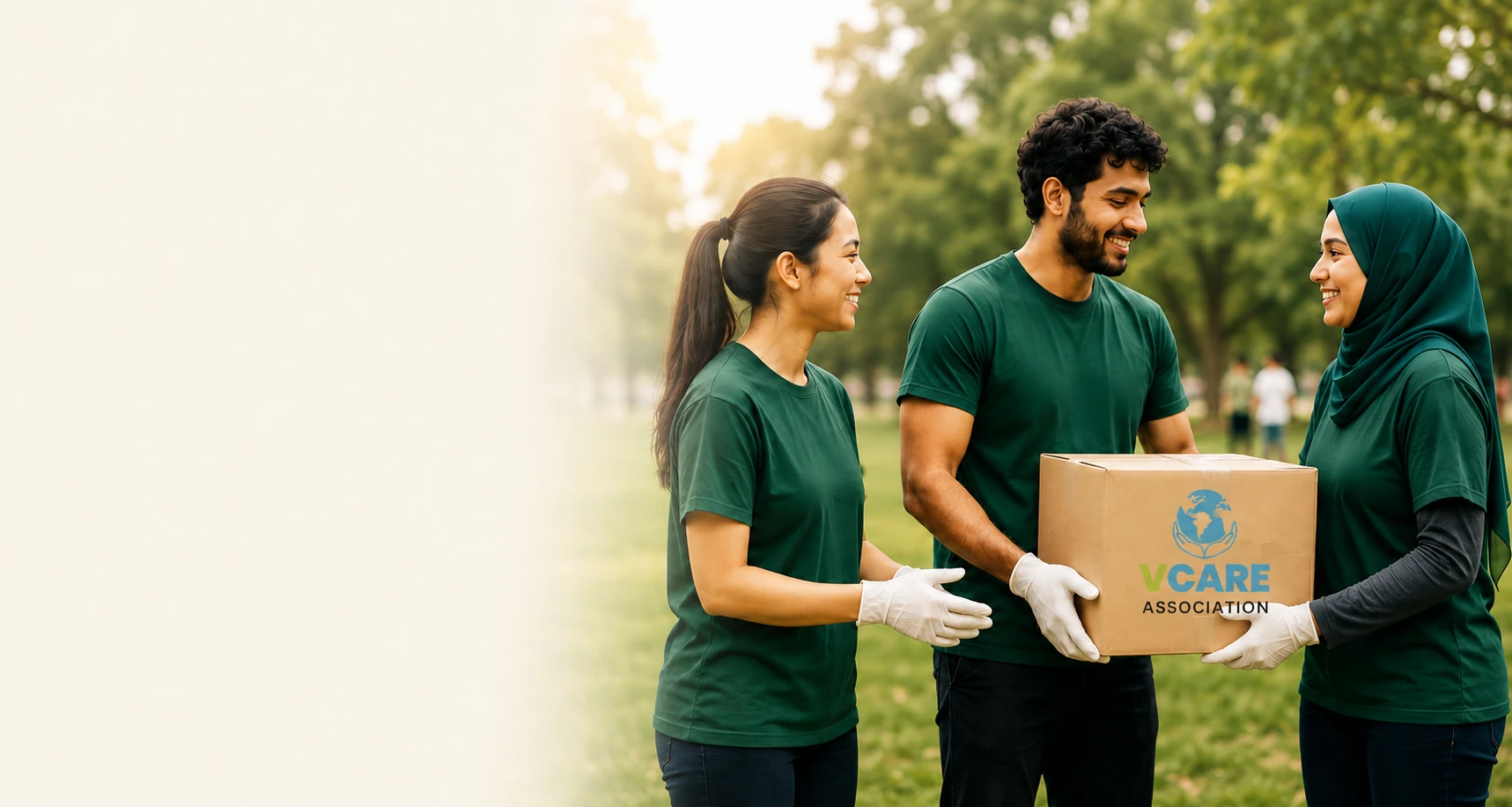 Volunteers carrying a community donation box